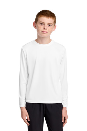 Port & Co PC380YLS Youth Long Sleeve Performance Tee, White
