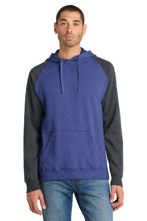 District DT196 Young Mens Lightweight Fleece Raglan Hoodie, Heathered Deep Royal/ Heathered Charcoal