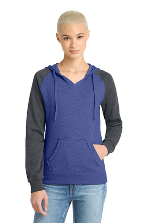 District DT296 Women's Lightweight Fleece Raglan Hoodie, Heathered Deep Royal/ Heathered Charcoal