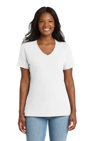 Port & Co LPC54V Women's Core Cotton V-Neck Tee, White