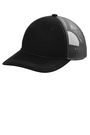 Port Authority C409 Unstructured Snapback Trucker Cap, Black/ Grey Steel