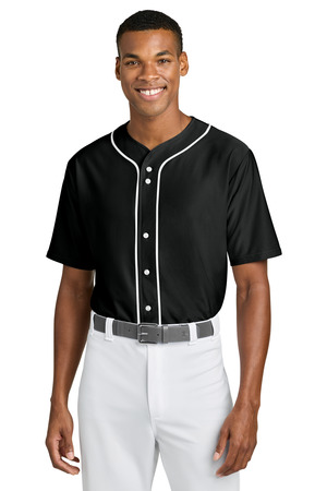 A4 A4N4184 Short Sleeve Full-Button Baseball Top, Black
