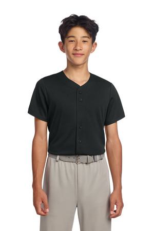 Sport-Tek YST220 Youth PosiCharge Tough Mesh Full-Button Jersey, Black