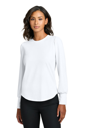 Mercer+Mettle MM1019 Women's Stretch Jersey Long Sleeve Blouson Top, White