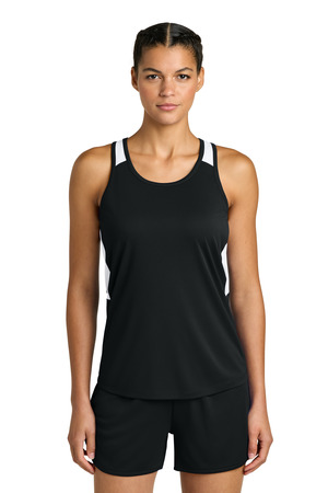 Sport-Tek LST446 Women's Club Track Tank, Black/ White