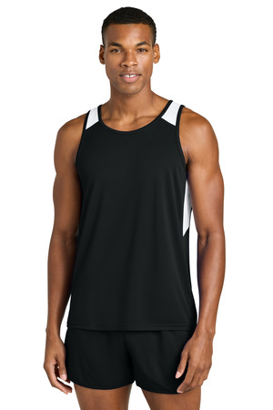 Sport-Tek ST446 Club Track Tank, Black/ White