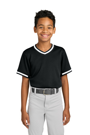 Sport-Tek YST221 Youth Tough Mesh V-Neck Baseball Jersey, Black