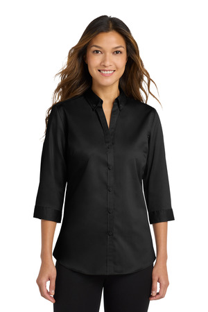 Port Authority L665 Women's 3/4-Sleeve SuperPro Twill Shirt, Black