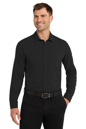 Port Authority W401 Long Sleeve Performance Staff Shirt, Black