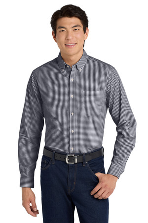 Port Authority W644 Broadcloth Gingham Easy Care Shirt, Black/ White