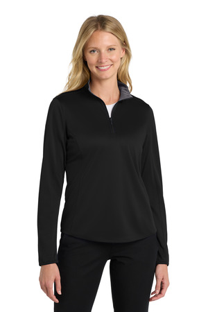 Port Authority LK584 Women's Silk Touch Performance 1/4-Zip, Black/ Steel Grey
