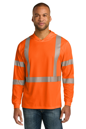 CornerStone CS208 ANSI 107 Class 3 Long Sleeve Segmented Tape Hooded Tee, Safety Orange