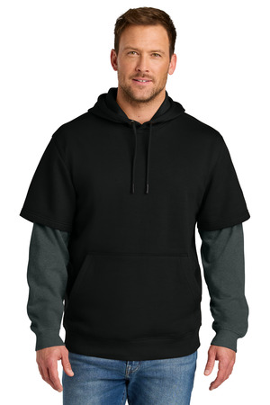 CornerStone CSF632 Tough Fleece Layered Hoodie, Black/ Charcoal Heather