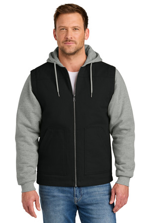 CornerStone CSJ42 Duck Fleece Full-Zip Hooded Jacket, Black/ Heather Grey