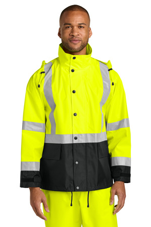 CornerStone CSJ504 ANSI 107 Class 3 Rain Jacket, Safety Yellow/ Black