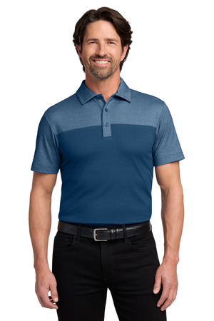 Port Authority K831 Fine Pique Blend Blocked Polo, Aegean Blue/ Aegean Blue Heather