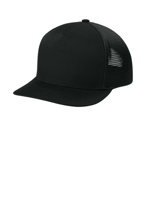 Sport-Tek STC75 Stretch-Tek 5-Panel Trucker Cap, Black/ Black