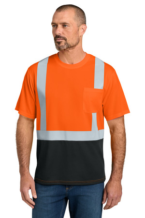 CornerStone CS205 ANSI 107 Class 2 Short Sleeve Mesh Blocked Tee, Safety Orange/ Black