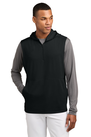 Sport-Tek ST858 Sport-Wick Stretch Sleeveless Hooded 1/4-Zip, Black