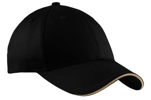 Port Authority CP85 Cotton Twill Sandwich Bill Cap, Black/ Khaki