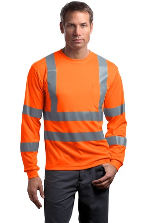 CornerStone CS409 ANSI 107 Class 3 Long Sleeve Snag-Resistant Reflective T-Shirt, Safety Orange