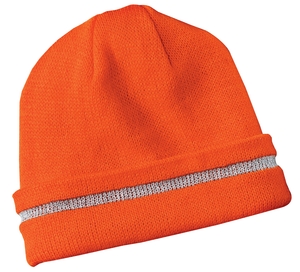 CornerStone CS800 Enhanced Visibility Beanie with Reflective Stripe, Safety Orange/ Reflective
