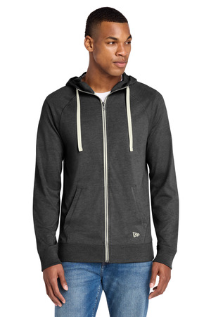 New Era NEA122 Sueded Cotton Blend Full-Zip Hoodie, Black Heather