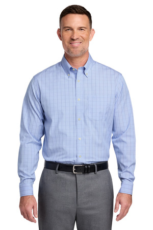 Brooks Brothers BB18008 Wrinkle-Free Stretch Patterned Shirt, Newport Blue