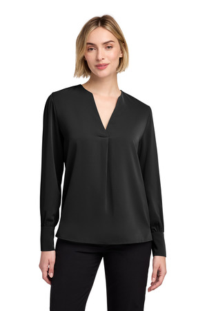 Brooks Brothers BB18009 Women's Open-Neck Satin Blouse, Deep Black
