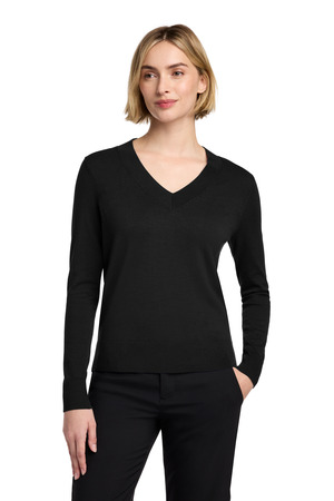 Brooks Brothers BB18401 Women's Cotton Stretch V-Neck Sweater, Deep Black
