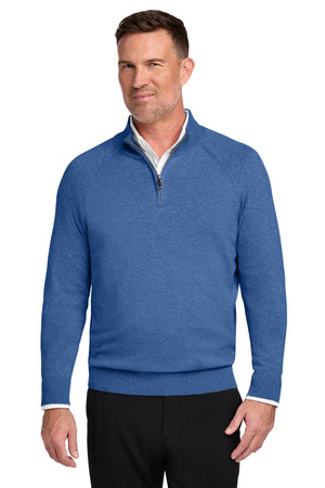 Brooks Brothers BB18402 Cotton Stretch 1/4-Zip Sweater, Charter Blue Heather