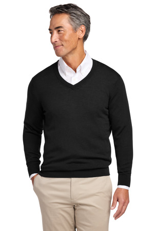 Brooks Brothers BB18410 Washable Merino V-Neck Sweater, Deep Black
