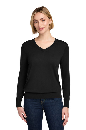 Brooks Brothers BB18411 Women's Washable Merino V-Neck Sweater, Deep Black