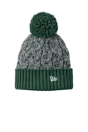 New Era NE910 Marled Knit Pom Beanie, Dark Green/ Graphite/ White