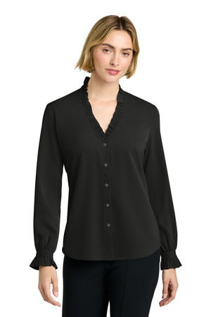 Brooks Brothers BB18011 Women's Long Sleeve Ruffle Collar Blouse, Deep Black
