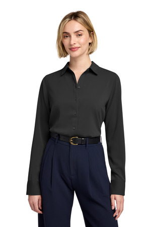 Brooks Brothers BB18007 Women's Full-Button Satin Blouse, Deep Black