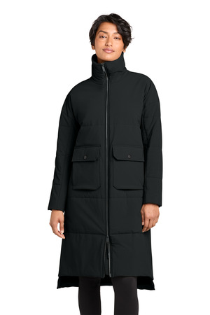 MiiR MRAW445 Women's Sashiko Stretch Puffy Long Jacket, Pitch Black
