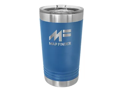 Polar Camel 16 oz pint in Royal Blue with its slider lid, shown with a sample engraving