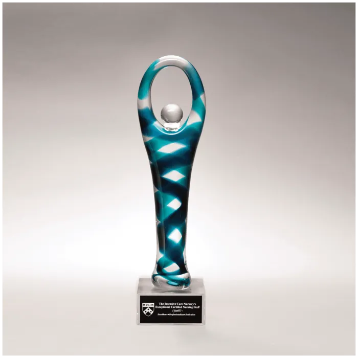 12 1/4" Victory Art Glass on Clear Glass Base with Black Laserable Aluminum Plate