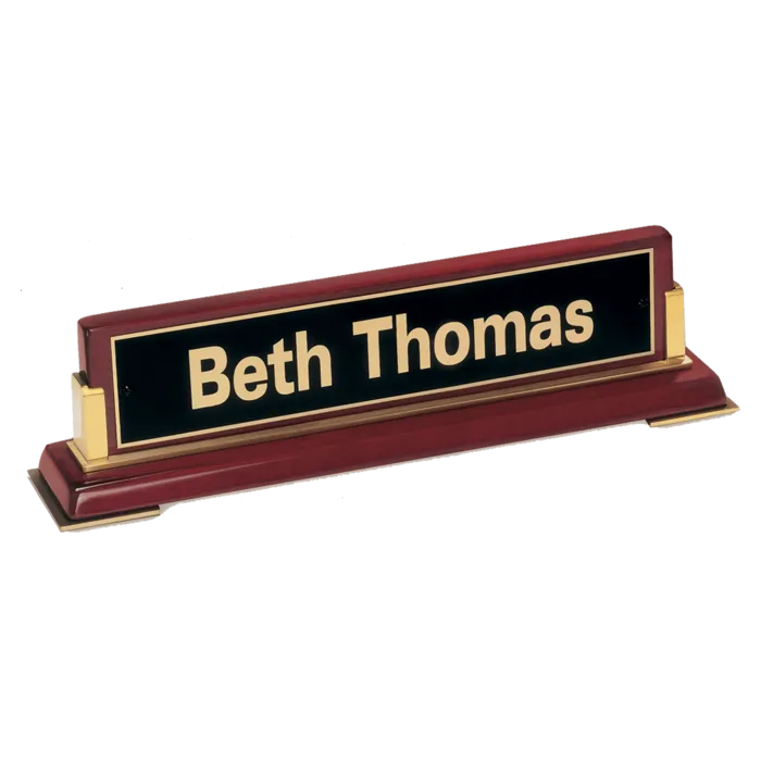Rosewood Piano Finish Nameplate and Gold Metal Accents with Black Plate