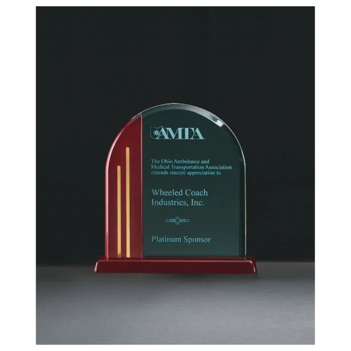 Arch Series Jade Acrylic with Rosewood Piano Finish Base, Gold Metal Accents
