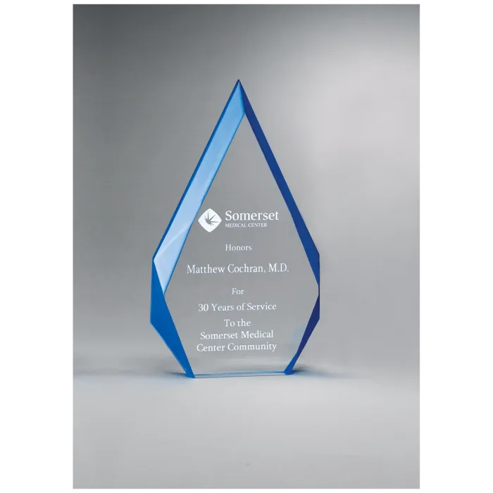 Flame Series Clear Freestanding Acrylic with Blue Accented Bevels