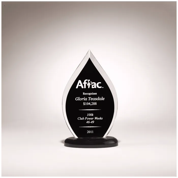 Flame Series Clear Acrylic with Black Silk Screened Back and Black Base