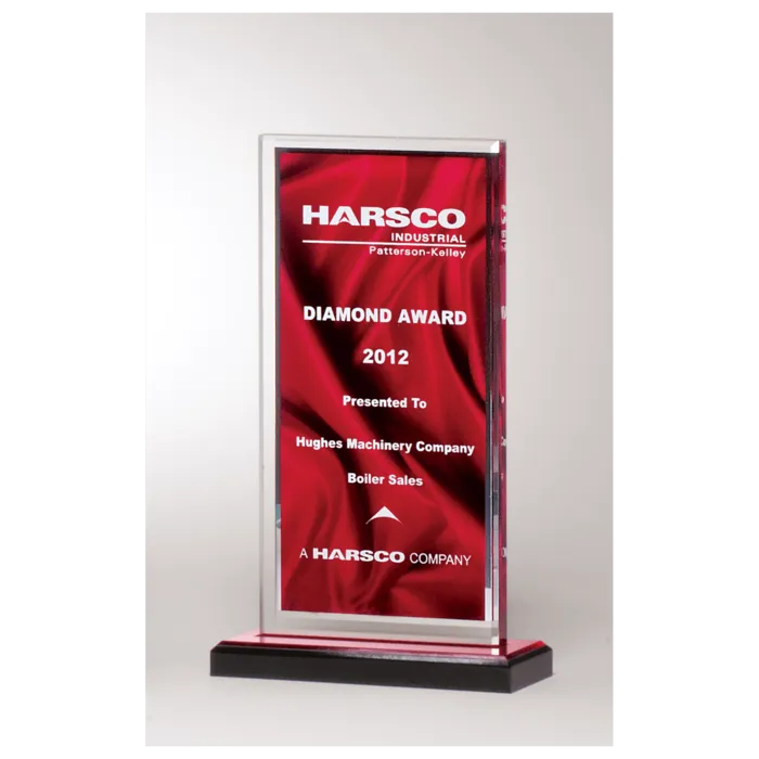 Deep Red Draped Satin Patterned Acrylic with Silver Mirror Border, Black with Red Top Base