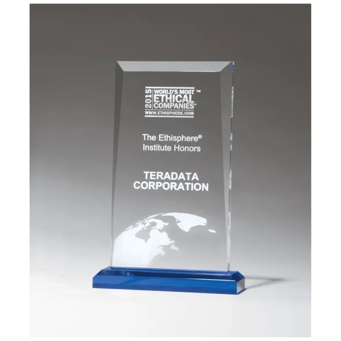 Apex Series Clear Acrylic Award with Blue Highlights and Blue Base