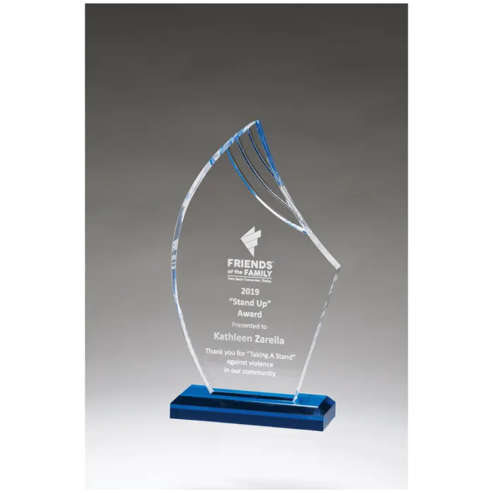 Flame Series Clear Acrylic with Blue Accents and Matching Blue Acrylic Base