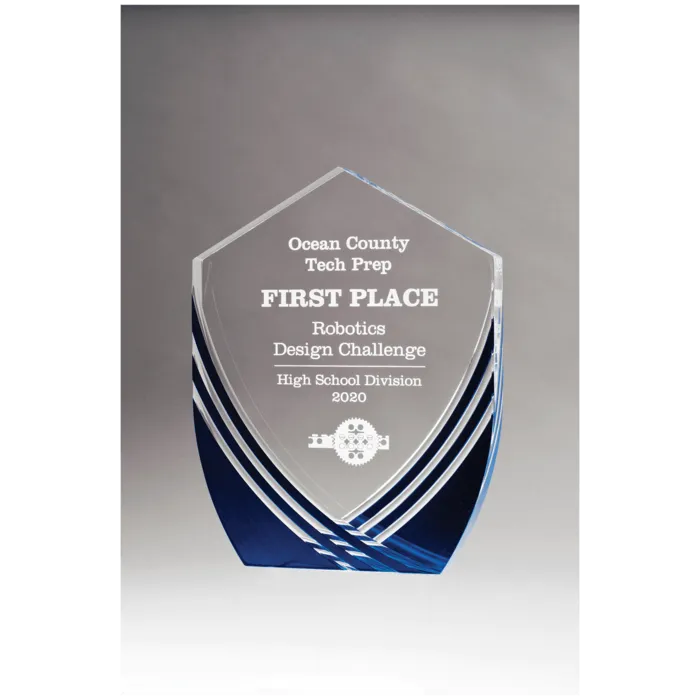 Shield Series Clear Acrylic with Polished Score Lines and Blue Metallic Accent