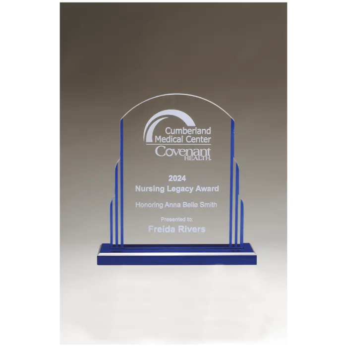 Art Deco Style Clear Acrylic with Blue Accents and Blue Mirror Top Base