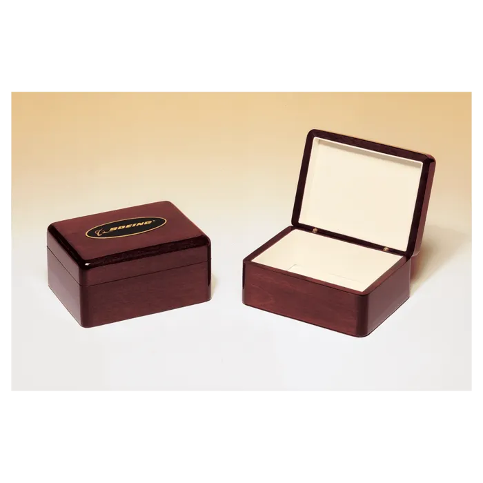 Rosewood Piano Finish Jewelry Box with Beige Felt Lining and Black Laserable Brass Plate