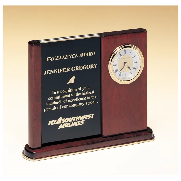 Rosewood Piano Finish Clock with Two Engraving Plates to Accomodate Extra Copy